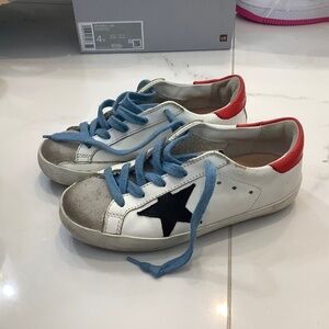 Golden Goose Sneakers-White Red and Blue